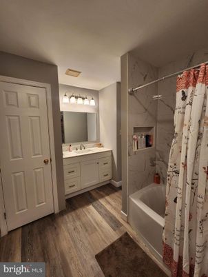 Bathroom, Interior, Marble Walls, Wood Texture Flooring