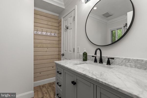 Bathroom, Interior, Recessed Lighting, Wood Texture Flooring, Wooden Walls