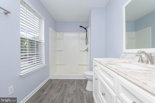 Bathroom, Glass Shower, Interior, Wood Texture Flooring