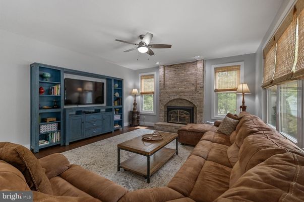 Fireplace, Interior, Living room, Recessed Lighting, Stone Walls