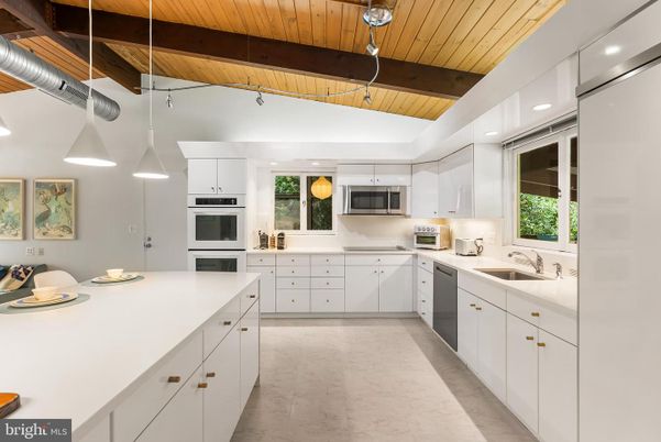 Interior, Kitchen, Marble, Pendant Lights, Recessed Lighting, Stainless Steel Appliances, Wooden Beams, Wooden Ceilings