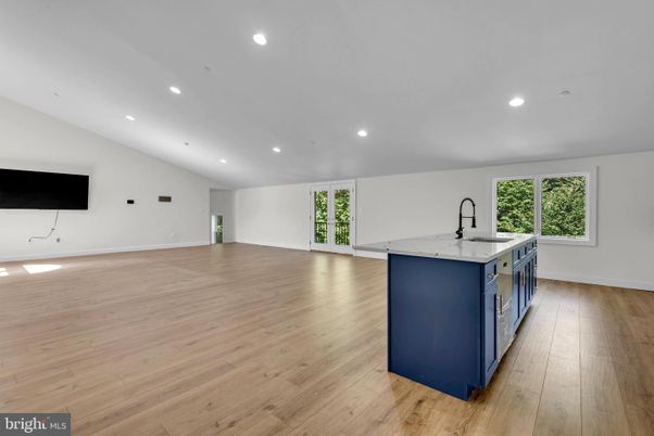 Empty room, Interior, Kitchen, Recessed Lighting, Wood Texture Flooring