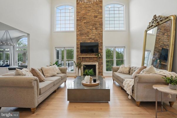 Fireplace, Interior, Living room, Pendant Lights, Stone Walls, Wood Texture Flooring