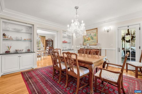 Chandelier, Dining room, Interior, Wood Texture Flooring