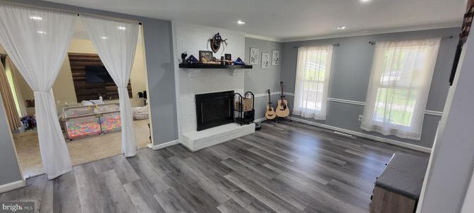 Fireplace, Interior, Recessed Lighting, Wood Texture Flooring
