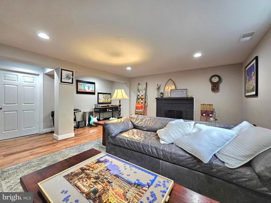 Fireplace, Interior, Recessed Lighting, Wood Texture Flooring