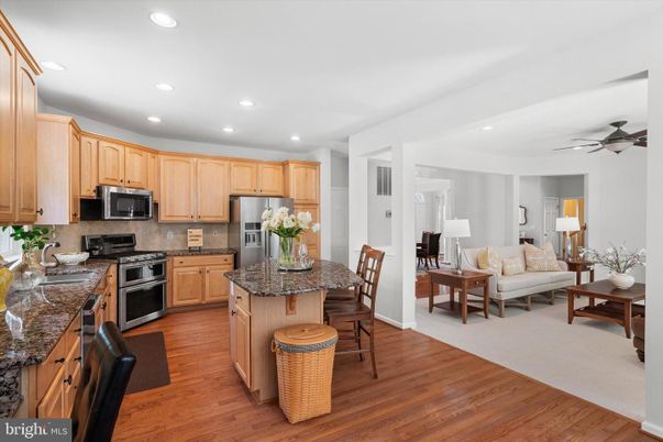 Interior, Kitchen, Living room, Recessed Lighting, Stainless Steel Appliances, Wood Texture Flooring