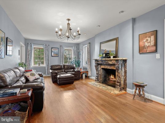Chandelier, Fireplace, Interior, Living room, Recessed Lighting, Wood Texture Flooring