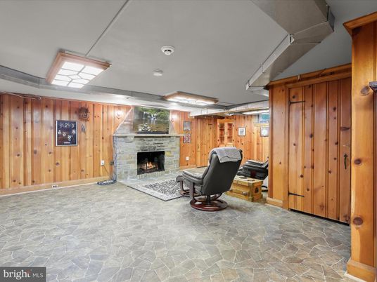 Fireplace, Interior, Recessed Lighting, Wooden Walls