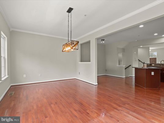 Empty room, Interior, Pendant Lights, Recessed Lighting, Wood Texture Flooring