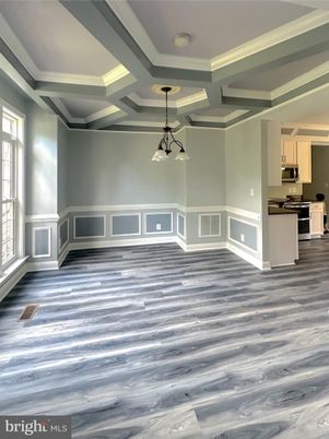 Empty room, Interior, Kitchen, Pendant Lights, Wood Texture Flooring