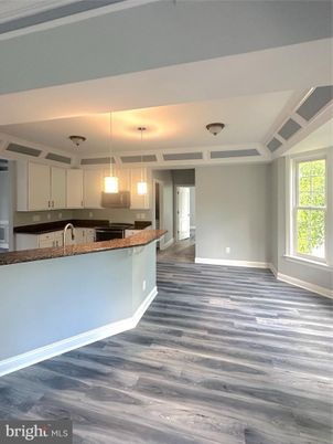 Empty room, Interior, Kitchen, Pendant Lights, Wood Texture Flooring
