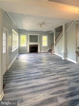 Empty room, Fireplace, Interior, Recessed Lighting, Wood Texture Flooring