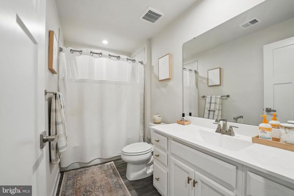 Bathroom, Interior, Recessed Lighting, Wood Texture Flooring