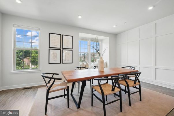 Dining room, Interior, Recessed Lighting, Wood Texture Flooring
