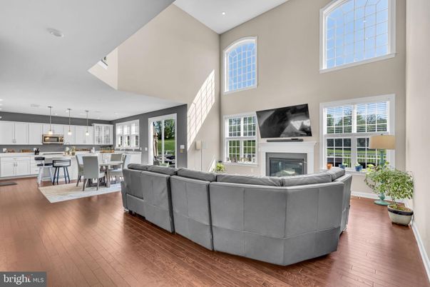 Dining room, Fireplace, Interior, Kitchen, Living room, Pendant Lights, Recessed Lighting, Wood Texture Flooring