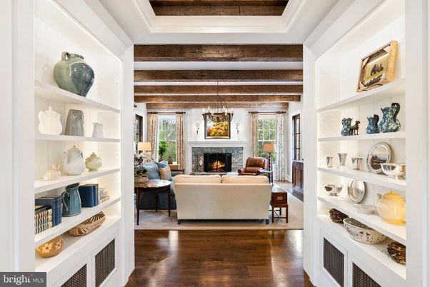 Fireplace, Interior, Living room, Pendant Lights, Wood Texture Flooring