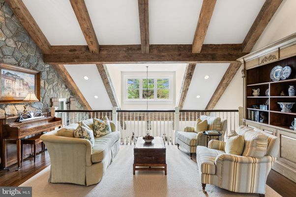 Interior, Living room, Piano, Recessed Lighting, Stone Walls, Wooden Beams, Wood Texture Flooring