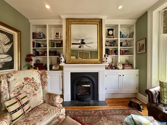 Fireplace, Interior, Recessed Lighting, Wood Texture Flooring