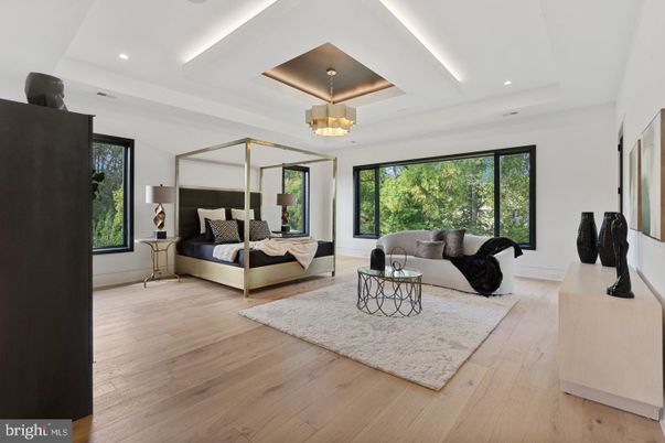 Bedroom, Chandelier, Interior, Living room, Recessed Lighting, Wood Texture Flooring