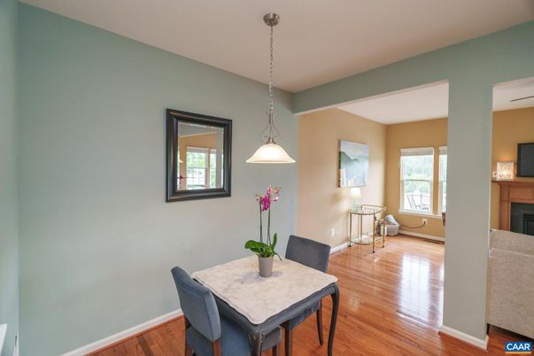 Dining room, Interior, Pendant Lights, Wood Texture Flooring