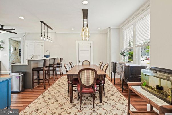 Dining room, Interior, Kitchen, Pendant Lights, Recessed Lighting, Wood Texture Flooring
