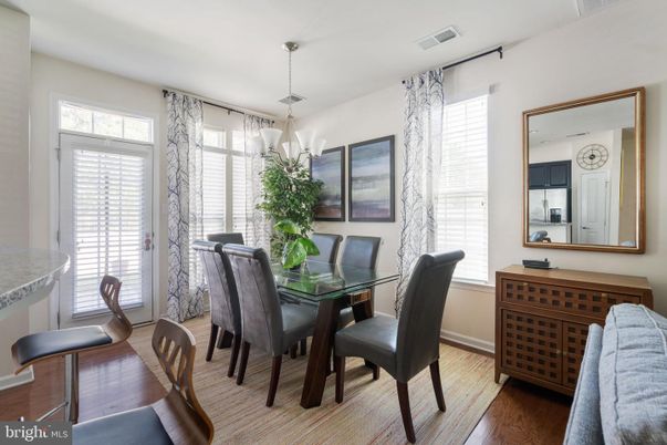 Dining room, Interior, Pendant Lights, Wood Texture Flooring