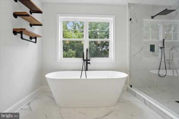 Bathroom, Free Standing Baths, Glass Shower, Interior, Marble, Marble Walls