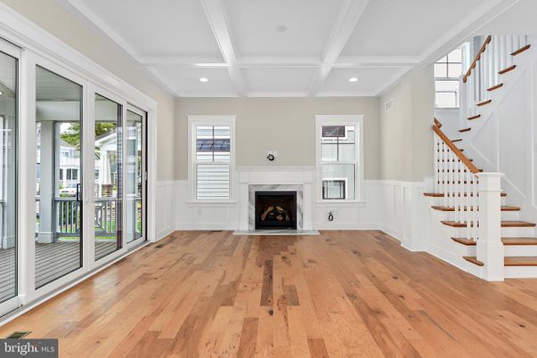 Empty room, Fireplace, Interior, Recessed Lighting, Wood Texture Flooring