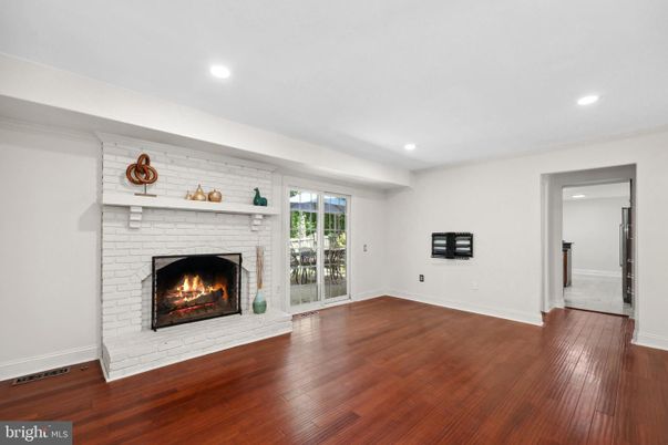 Empty room, Fireplace, Interior, Recessed Lighting, Wood Texture Flooring
