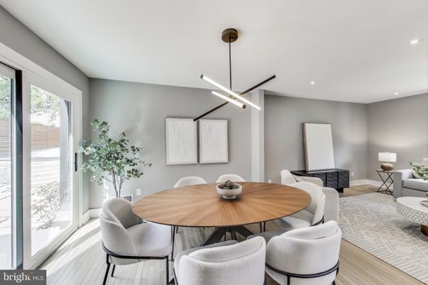 Dining room, Interior, Pendant Lights, Recessed Lighting, Wood Texture Flooring