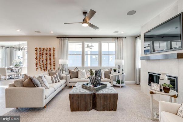 Dining room, Fireplace, Interior, Living room, Recessed Lighting, Water
