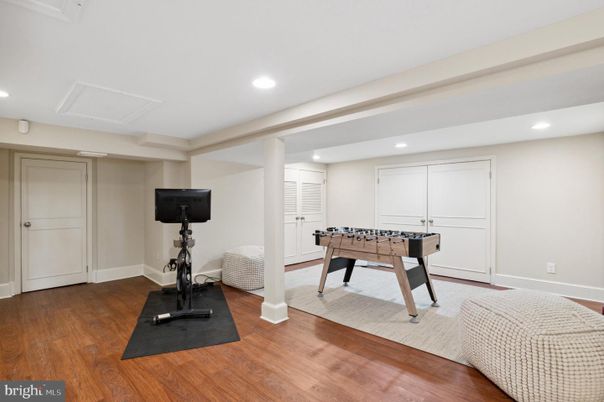 Fitness Equipment, Game Room, Interior, Recessed Lighting, Wood Texture Flooring