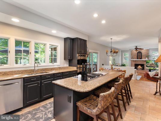 Chandelier, Fireplace, Interior, Kitchen, Living room, Pendant Lights, Recessed Lighting