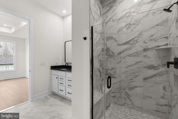 Bathroom, Glass Shower, Interior, Marble, Marble Walls, Recessed Lighting