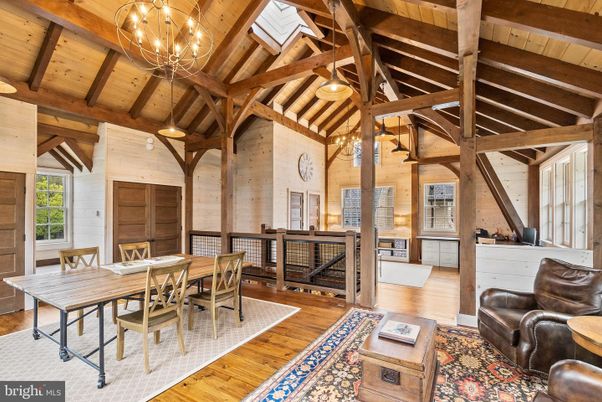 Chandelier, Dining room, Interior, Living room, Pendant Lights, Wooden Beams, Wooden Ceilings, Wood Texture Flooring, Wooden Walls