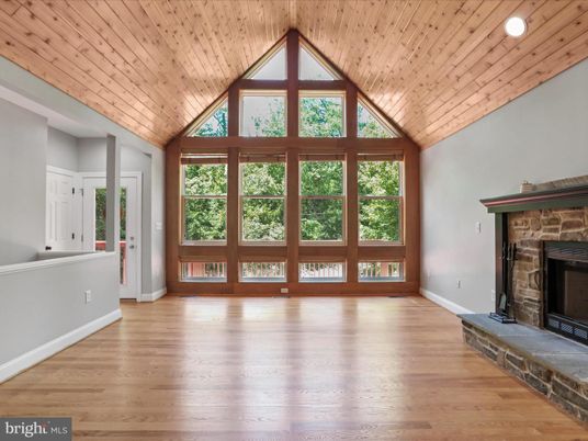 Empty room, Fireplace, Interior, Wooden Ceilings, Wood Texture Flooring