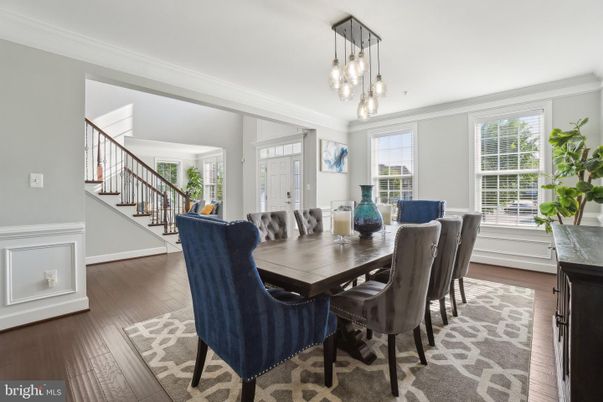 Dining room, Interior, Pendant Lights, Wood Texture Flooring