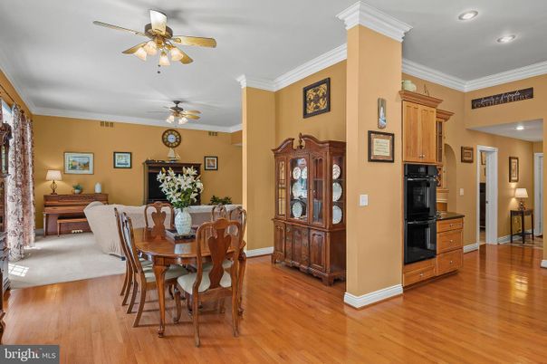 Dining room, Interior, Recessed Lighting, Wood Texture Flooring