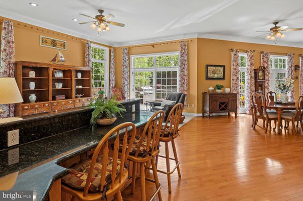Dining room, Interior, Recessed Lighting, Wood Texture Flooring