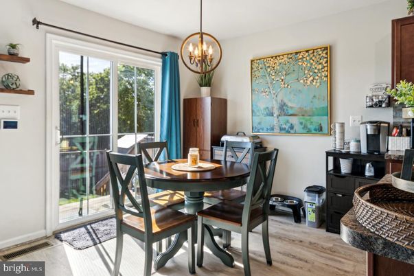 Dining room, Interior, Pendant Lights, Wood Texture Flooring