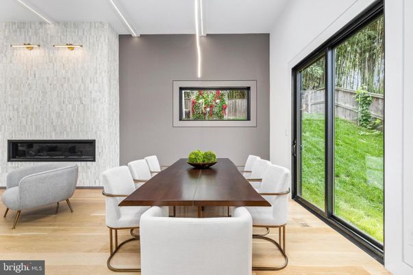 Dining room, Fireplace, Interior, Wood Texture Flooring