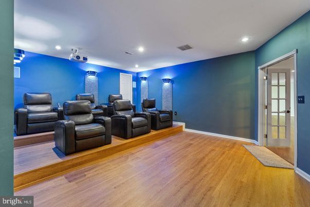 Home Theatre Room, Interior, Recessed Lighting, Theatre Room, Wood Texture Flooring
