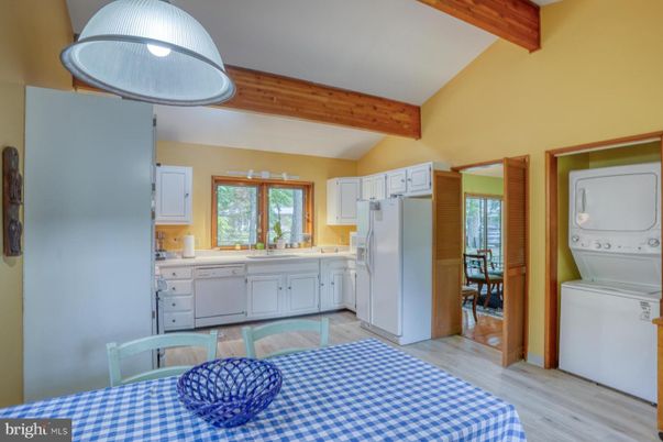 Interior, Kitchen, Utility Closets, Washer, Wooden Beams, Wood Texture Flooring