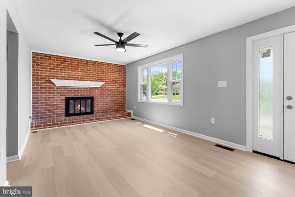 Empty room, Fireplace, Interior, Stone Walls, Wood Texture Flooring