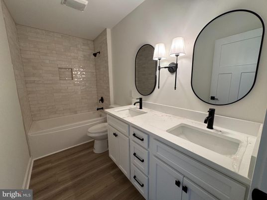 Bathroom, Dual Sink Vanities, Interior, Wood Texture Flooring