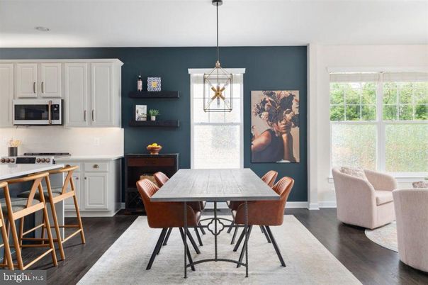 Dining room, Interior, Kitchen, Pendant Lights, Wood Texture Flooring