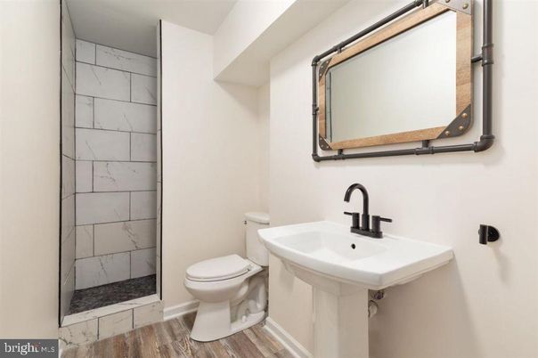 Bathroom, Interior, Marble Walls, Wood Texture Flooring