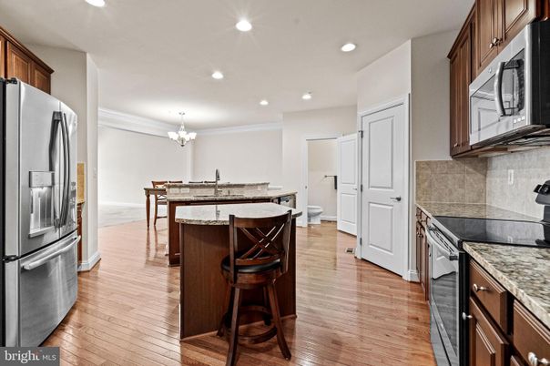 Chandelier, Dining room, Interior, Kitchen, Recessed Lighting, Wood Texture Flooring