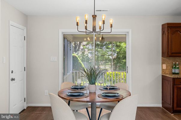Chandelier, Dining room, Interior, Wood Texture Flooring